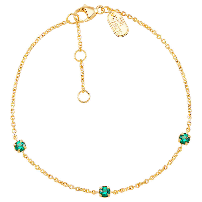 Lab-Created Emerald Three-Stone Bracelet in Vermeil