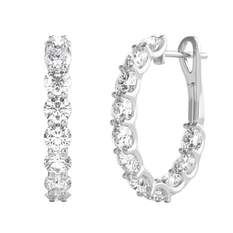 14K Gold Diamond Hoop Earrings 14K White Gold