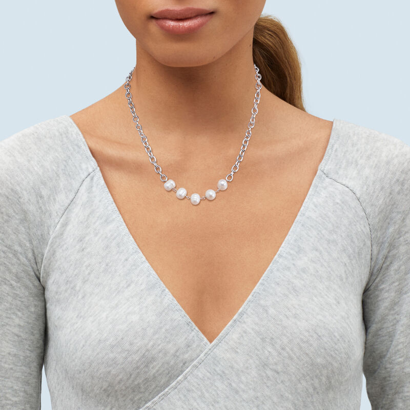 Cultured Freshwater Pearl Necklace in Sterling Silver