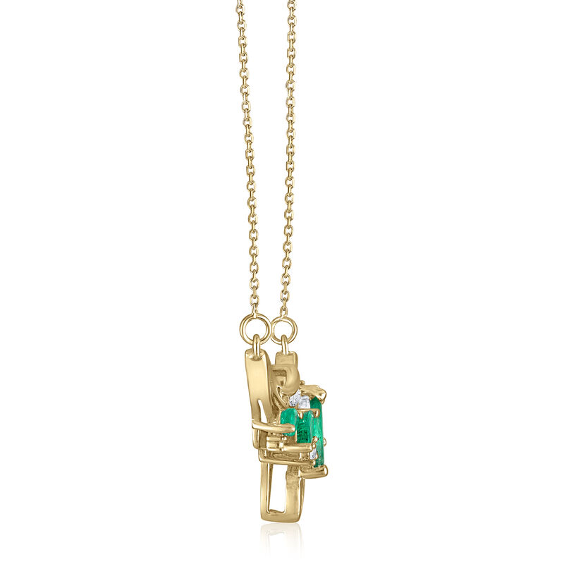 Diamond and Marquise Emerald Necklace in 14K Yellow Gold, 1/7 ct. tw