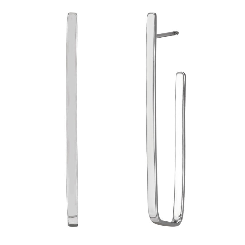 Polished Rectangular J-Hoop Earrings in Sterling Silver