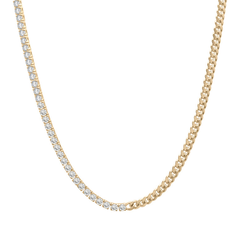 Lab-Created White Sapphire Tennis and Curb Link Necklace in Vermeil