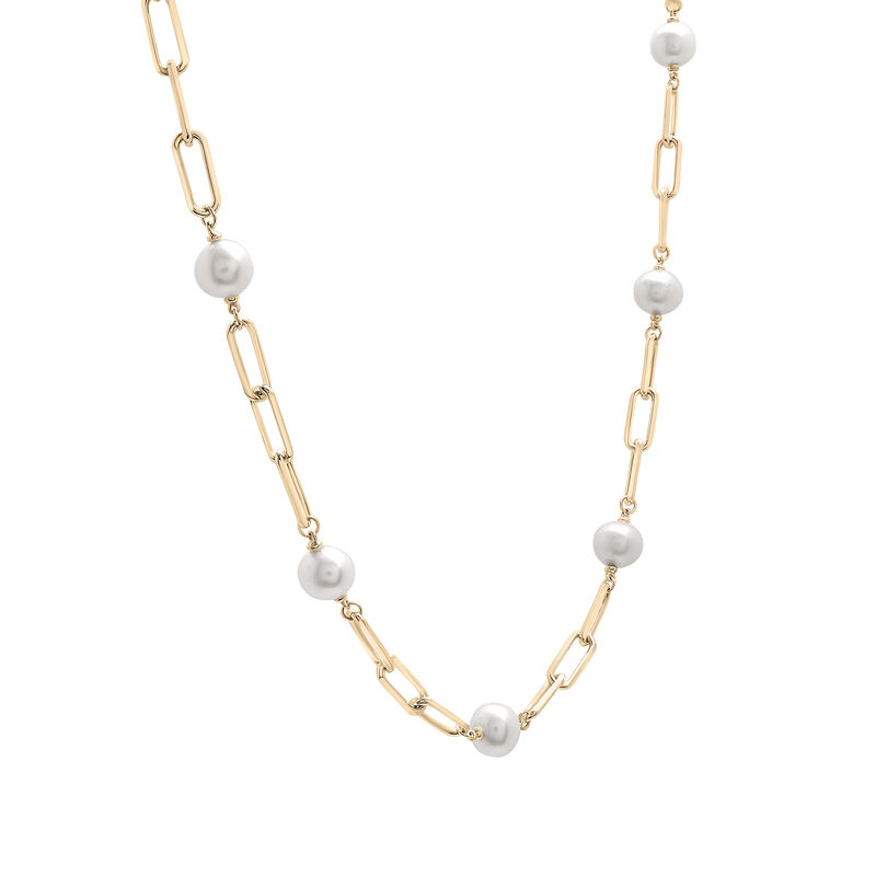 Pearl and Paperclip Chain Station Necklace in Vermeil, 18&quot;