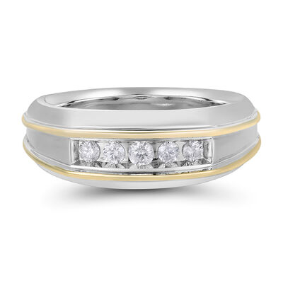 Men's Five-Stone Diamond Ring in 10K White and Yellow Gold (1/4 ct. tw.)