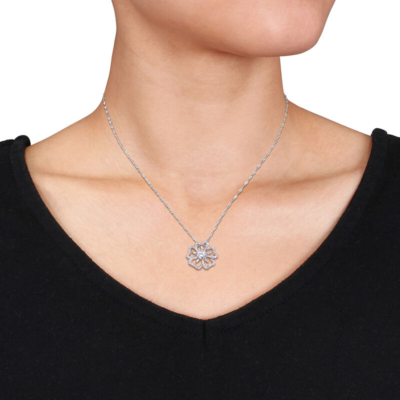 Diamond Accent Solitaire Flower Pendant in Sterling Silver
