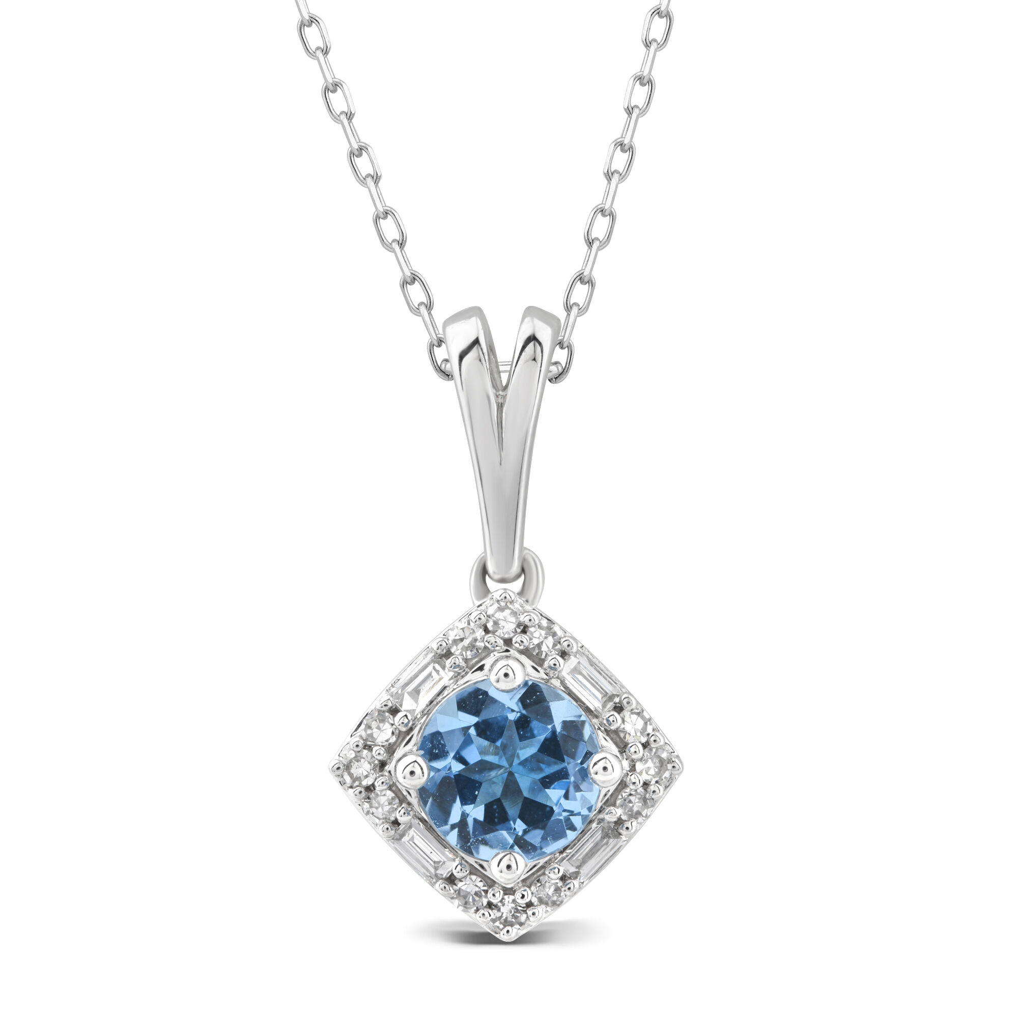 Blue Topaz and Diamond Drop Pendant in 10K White Gold 1 10 ct