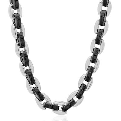 Men’s Two-Tone Chain in Black Ion-Plated & White Stainless Steel, 7mm, 24”