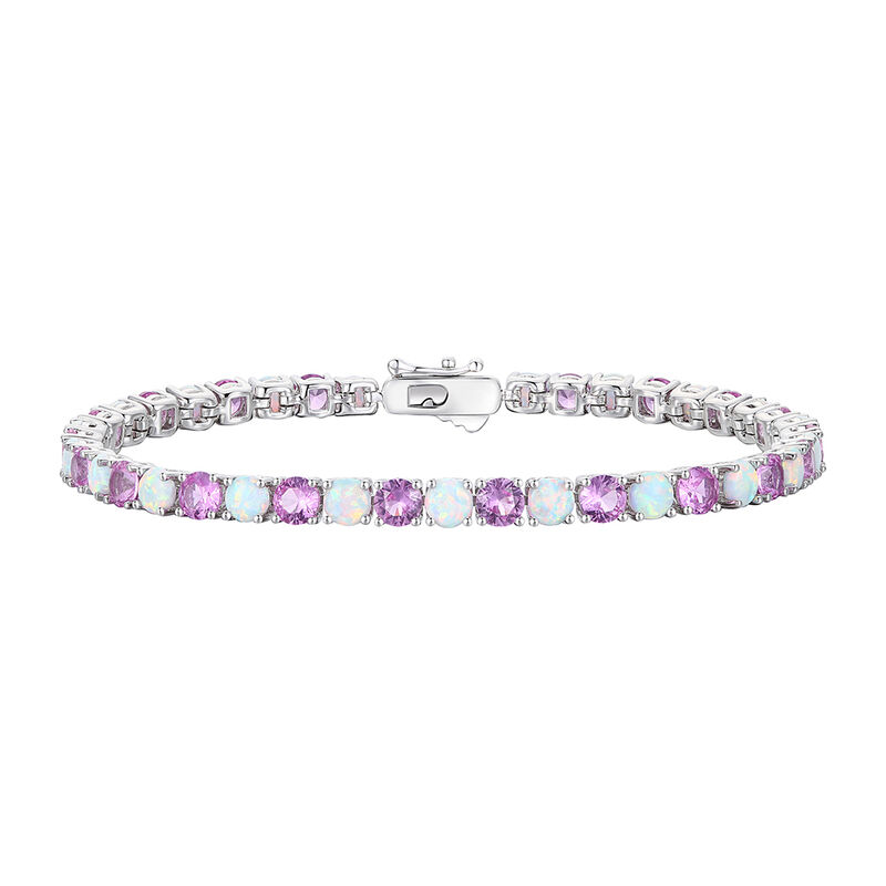 Lab-Created Opal and Lab-Created Pink Sapphire Bracelet in Sterling Silver 