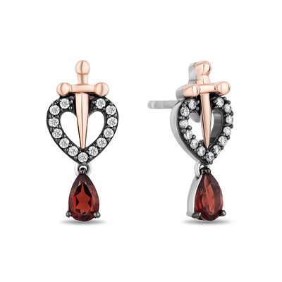 Evil Queen Diamond & Garnet Earrings in Sterling Silver & 10K Rose Gold (1/8 ct. tw)