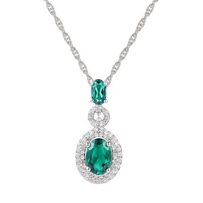 Lab Created Emerald & White Sapphire Pendant in Sterling Silver