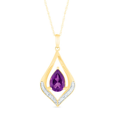 Pear-Shaped Gemstone & Diamond Pendant in 10K Gold