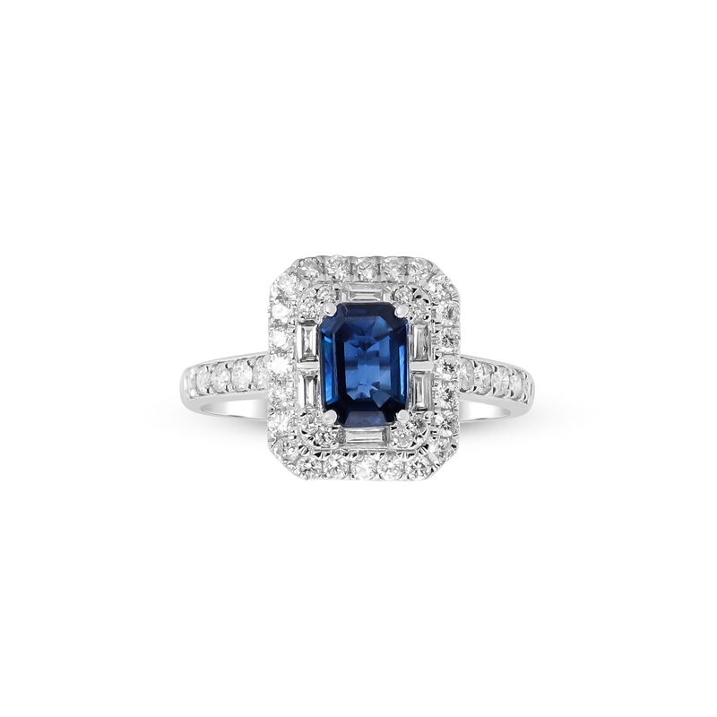 Blue Sapphire and Diamond Ring in 10K White Gold &#40;5/8 ct. tw.&#41;