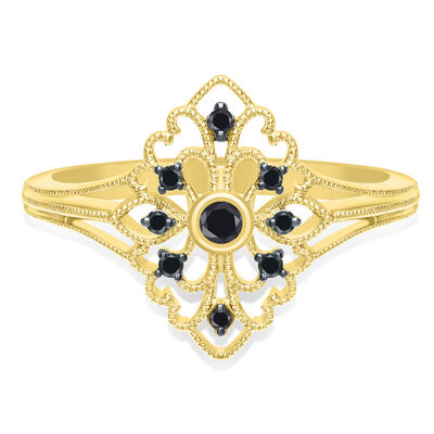 Vintage-Style Milgrain Black Diamond Ring in 10K Yellow Gold (1/8 ct. tw.)