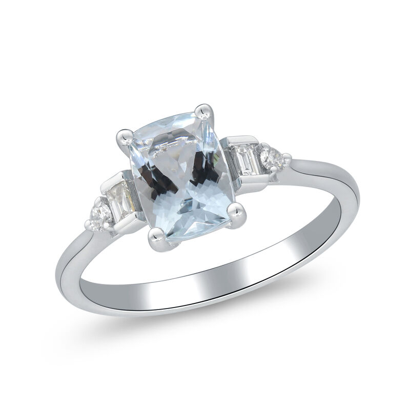 Aquamarine and Diamond Ring in 10K White Gold &#40;1/7 ct. tw.&#41;