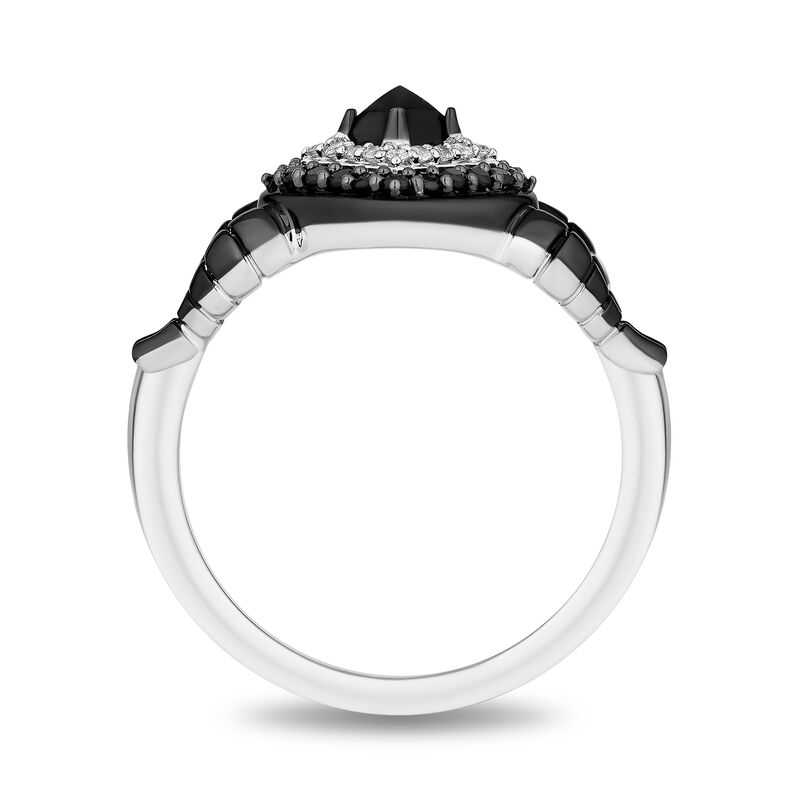 Maleficent Onxy and Diamond Accent Horn Ring in Sterling Silver