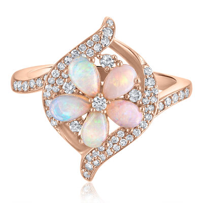 Opal and Diamond Flower Ring in 14K Rose Gold (1/3 ct. tw.)