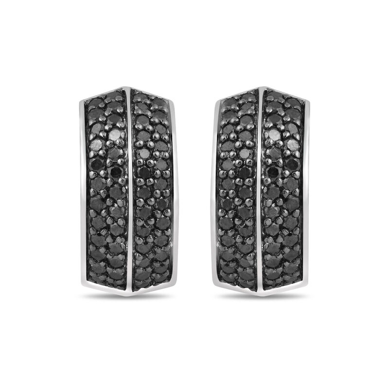 Men&#39;s Black Diamond Huggie Earrings in Sterling Silver &#40;1 ct. tw.&#41;