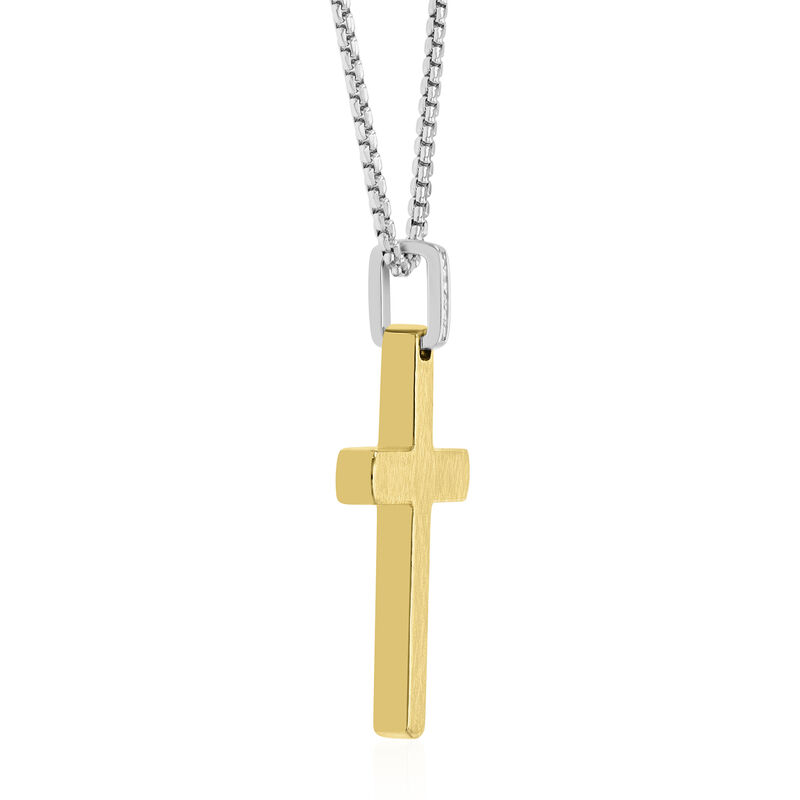 Men&#39;s Brushed Cross Pendant in Sterling Silver and Vermeil