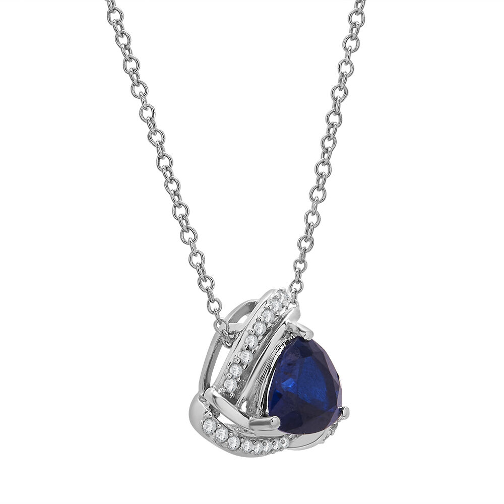 Pear-Shaped Faceted Blue Sapphire and 1/15 CT. T.W. Diamond Open Frame Teardrop  Pendant in 14K Gold | Zales Outlet