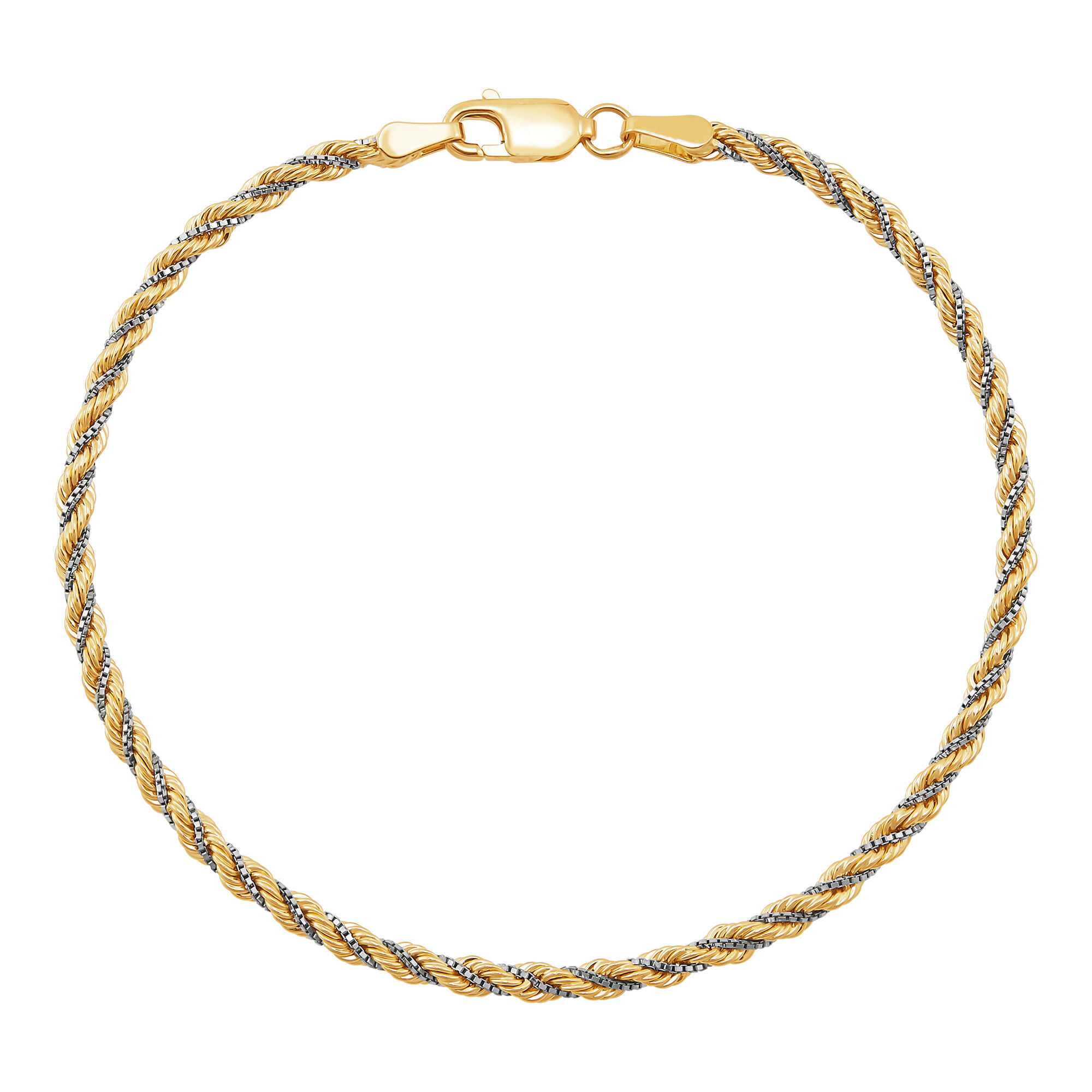 Twisted Rope Chain Bracelet in 10K Yellow and White Gold