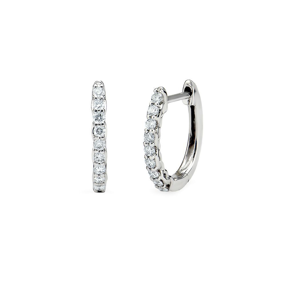 Diamond Hoop Huggie Earrings in 14k White Gold - Filigree Jewelers