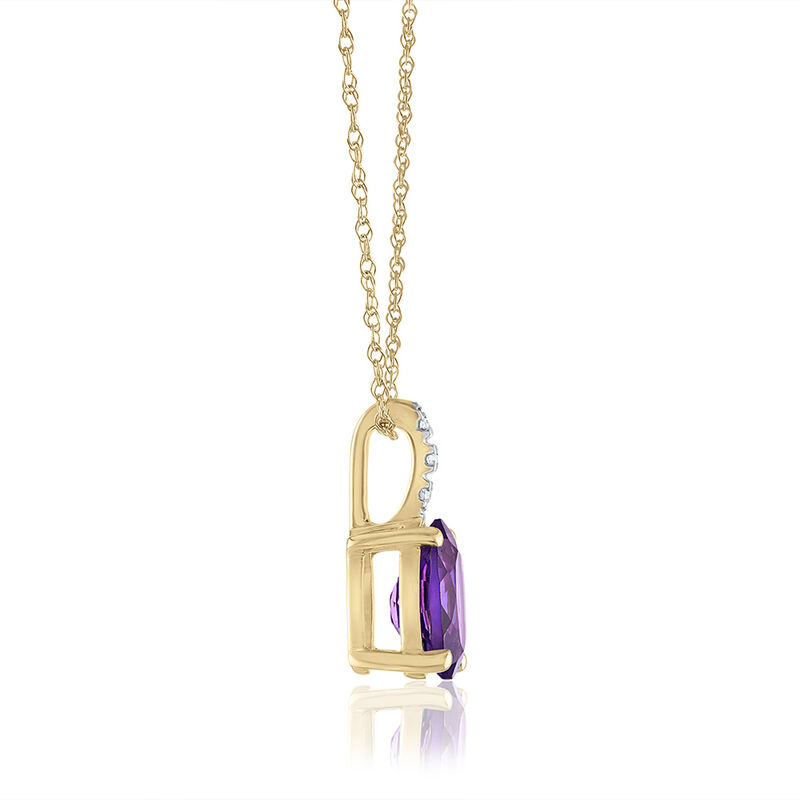 Oval Amethyst &amp; Diamond Pendant in 10K Yellow Gold 