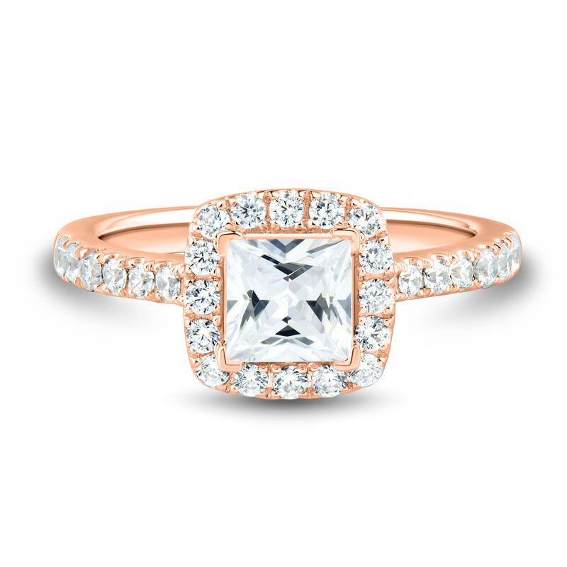 Lab Grown Diamond Princess-Cut Halo Engagement Ring in 14K Rose Gold &#40;1 1/2 ct. tw.&#41;