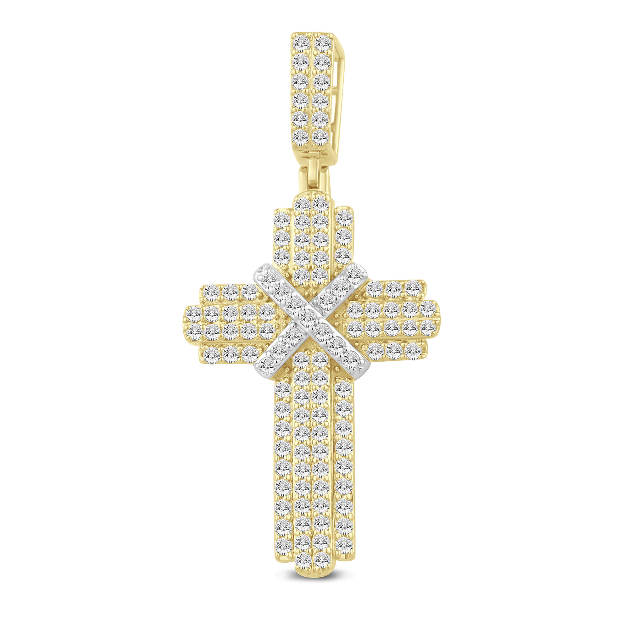 Men's Cross Pendant with Diamond Accents in Yellow Ion-Plated Stainless  Steel