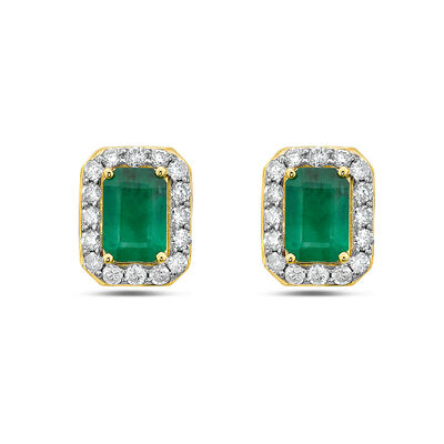 Emerald and Diamond Earrings in 10K Yellow Gold (1/4 ct. tw.)