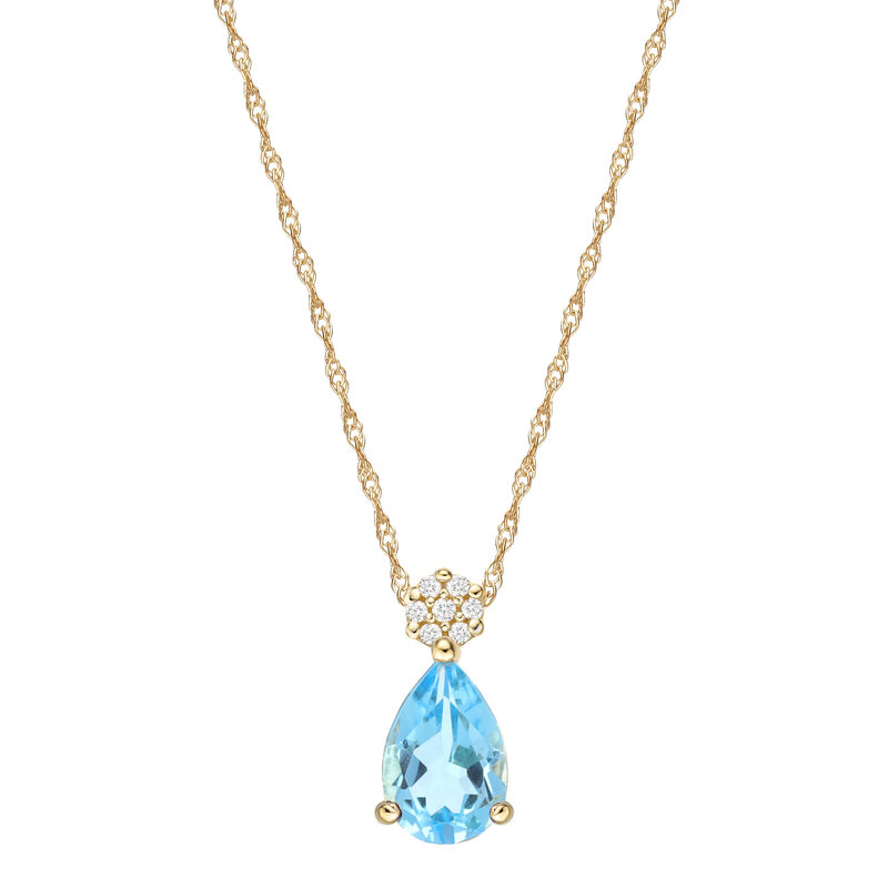 Blue Topaz and Diamond Pendant in 10K Yellow Gold 