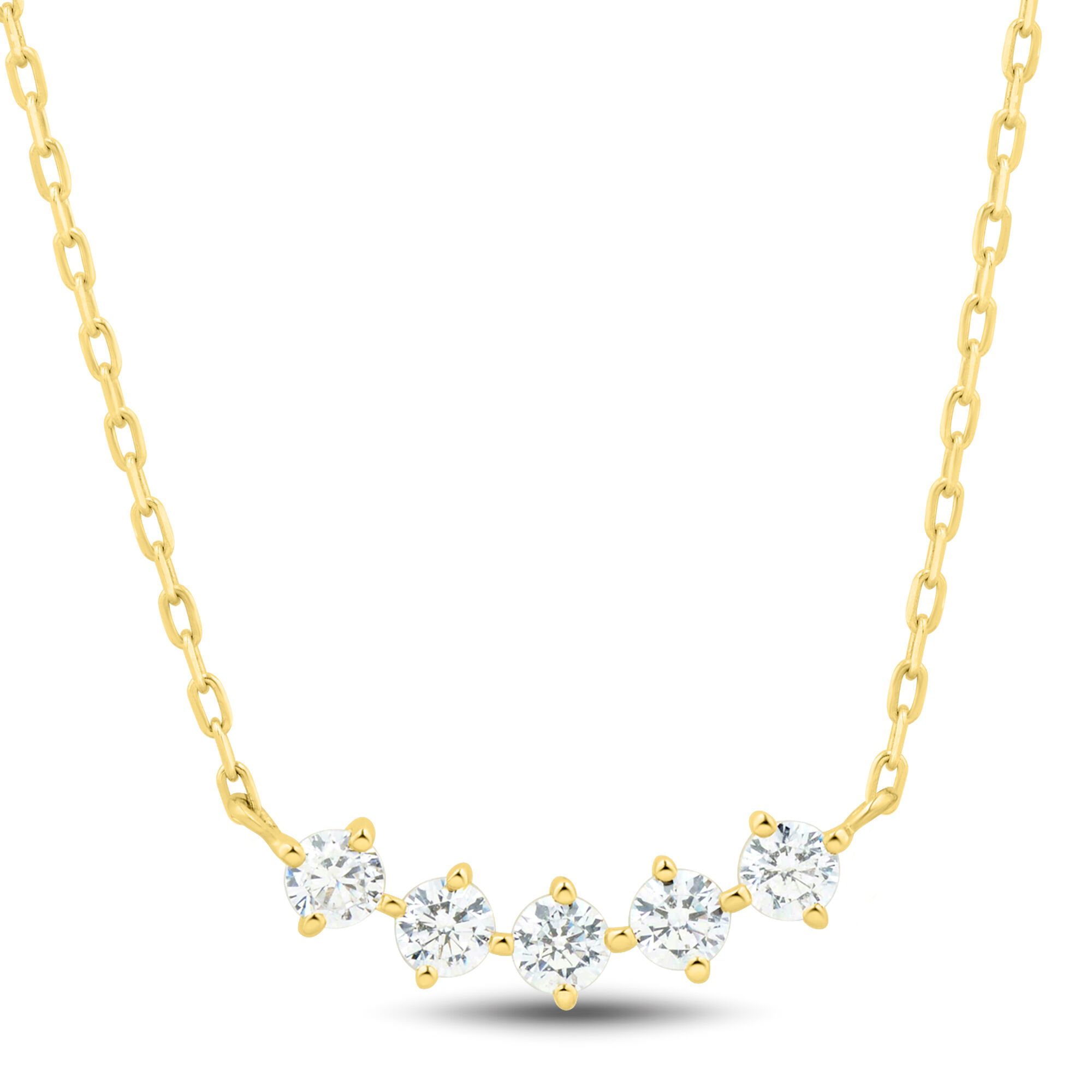 14k Yellow Gold 5 Diamond Line Necklace