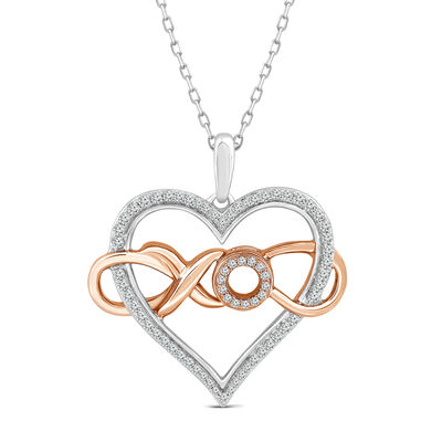 Diamond Heart Pendant in Sterling Silver & 10K Rose Gold (1/5 ct. tw.)
