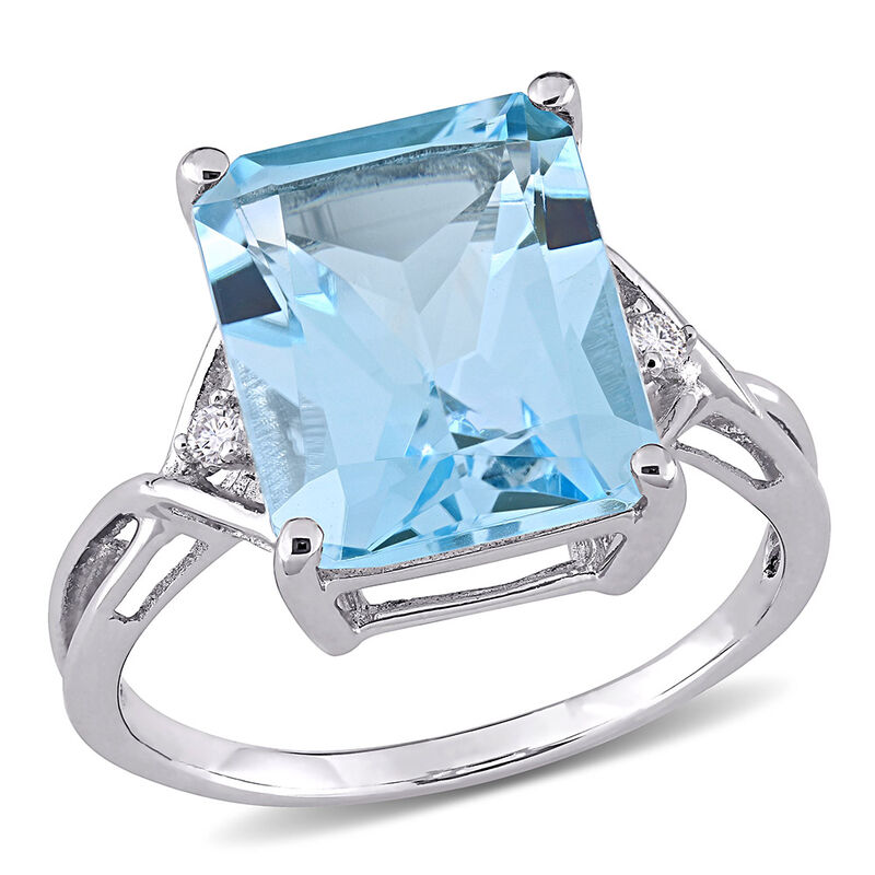 Emerald-Cut Blue Topaz & White Topaz Ring