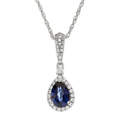 Blue Sapphire & 1/5 ct. tw. Diamond Pendant in 10K White Gold