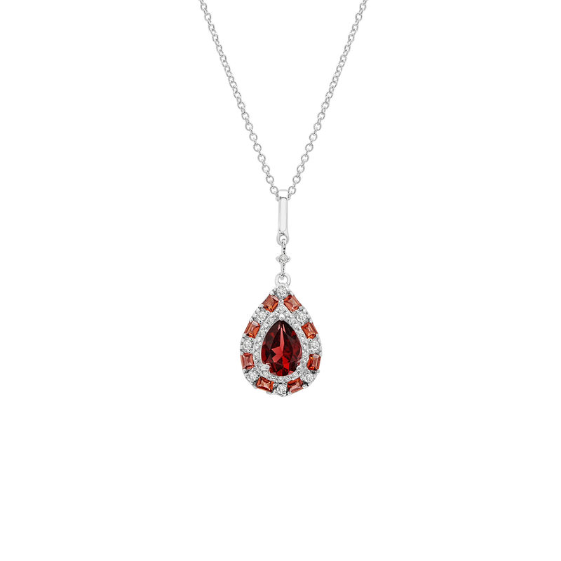 Garnet and White Topaz Drop Pendant in Sterling Silver