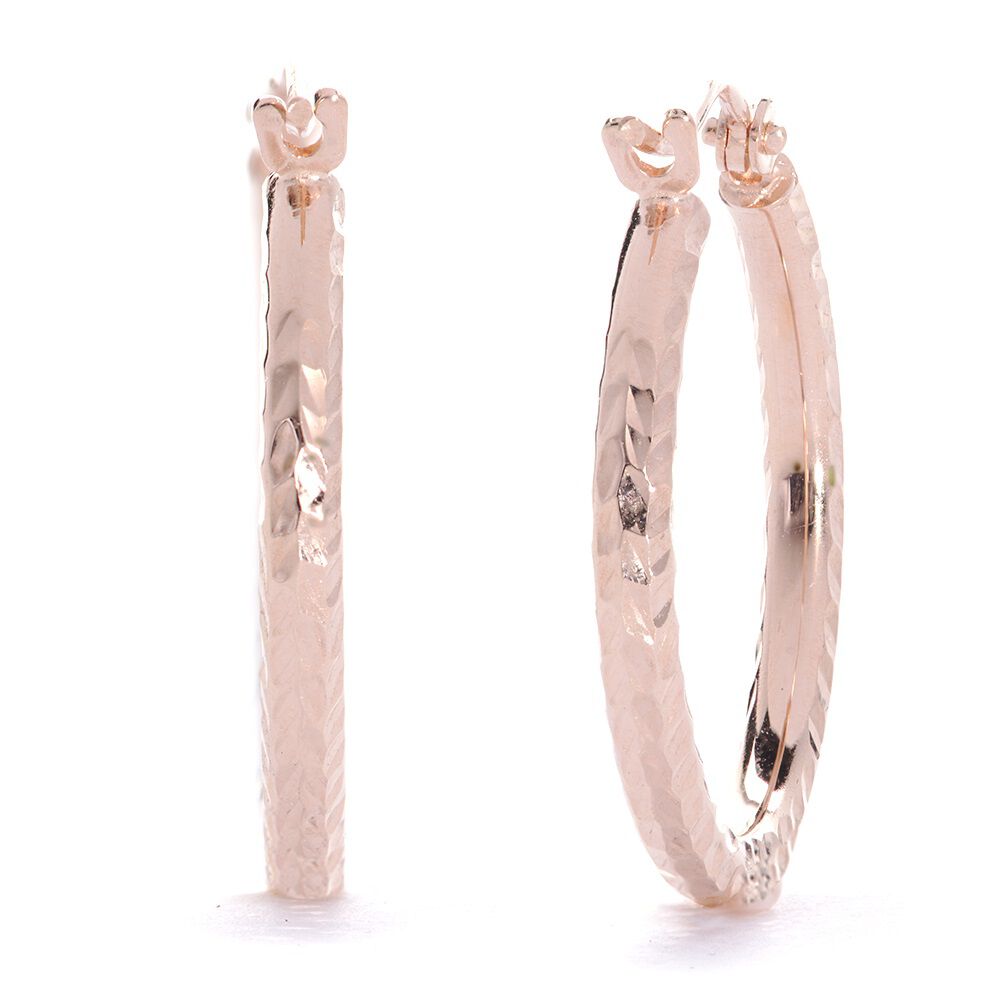 Amazon.com: 14K Rose Gold 1 inch Engraved Diamond Cut Round Hoop Earrings:  Clothing, Shoes & Jewelry