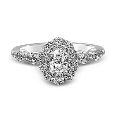 Oval Diamond Engagement Ring with Scalloped Band (1 ct. tw.)