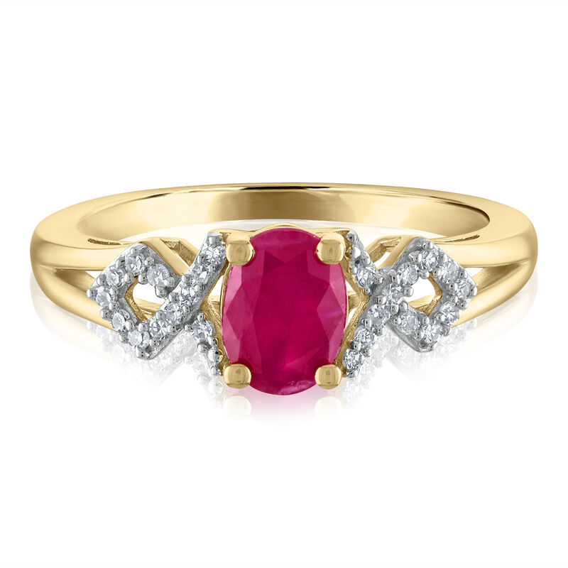 Oval-Shaped Gemstone &amp; Diamond Ring in 14K Yellow Gold &#40;1/8 ct. tw.&#41;