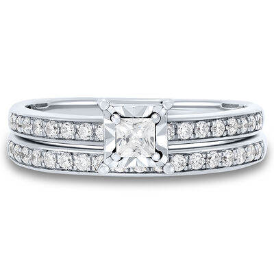 1/2 ct. tw. Princess-Cut Diamond Engagement Set in 14K White Gold