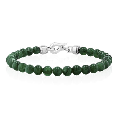 Men's Jade Bead Bracelet in Stainless Steel