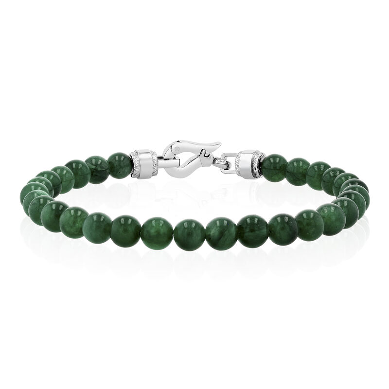 Men&#39;s Jade Bead Bracelet in Stainless Steel