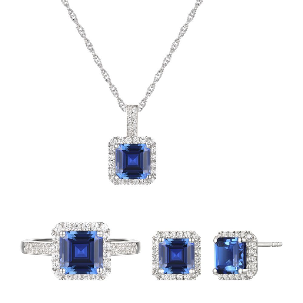Diamond Drop Necklace Set with Matching Earrings in Silver-Rhodium Pla
