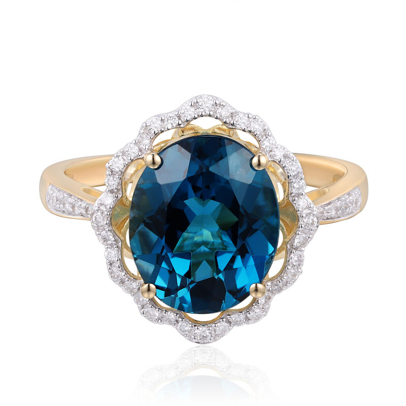 London Blue Topaz and and Diamond Ring in 10K Yellow Gold &#40;1/7 ct. tw.&#41;