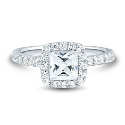 Lab Grown Diamond Princess-Cut Halo Engagement Ring in 14K Gold (1 1/2 ct. tw.)