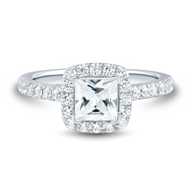 Lab Grown Diamond Princess-Cut Halo Engagement Ring in 14K White Gold &#40;1 1/2 ct. tw.&#41;