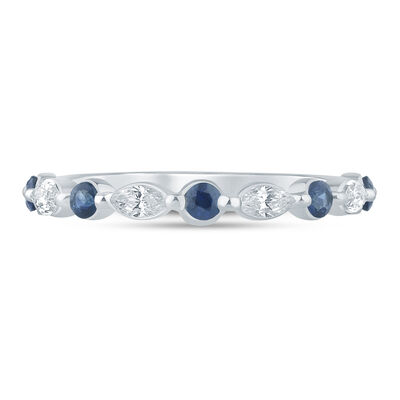 Diamond and Blue Sapphire Wedding Band in 14K White Gold (1/4 ct. tw.)