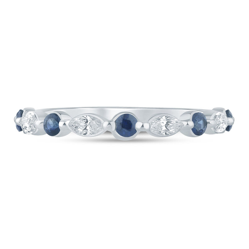 Diamond and Blue Sapphire Wedding Band in 14K White Gold &#40;1/4 ct. tw.&#41;