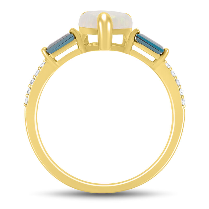 Pear-Shaped Lab-Created Opal, London Blue Topaz &amp; Diamond Accent Ring in 10K Yellow Gold&nbsp;