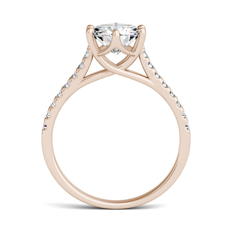 Forever One™ Moissanite Ring with Pavé Band, 14K Rose Gold (1 3/4 ct. tw.)