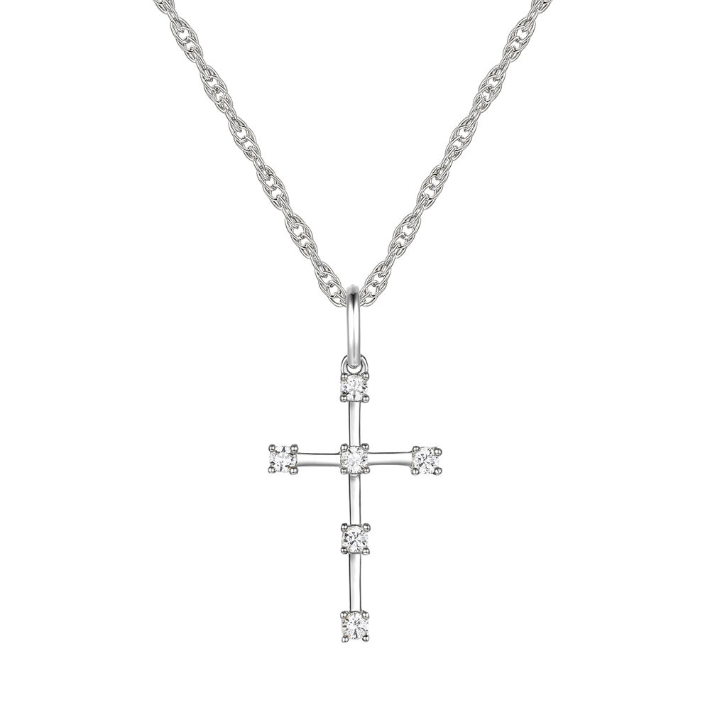 Diamond Cross Pendant in Sterling Silver & 14K Rose Gold